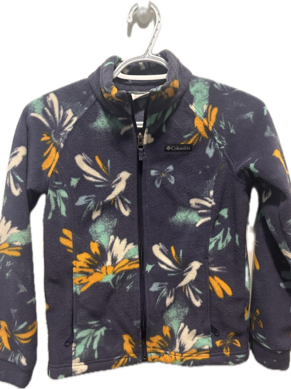 Columbia Navy Floral Fleece Jacket with Yellow & Mint Accents
